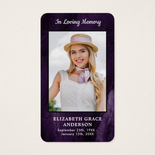 パープル悔やみや弔慰写真追悼式祈りの言葉カード (正面)
