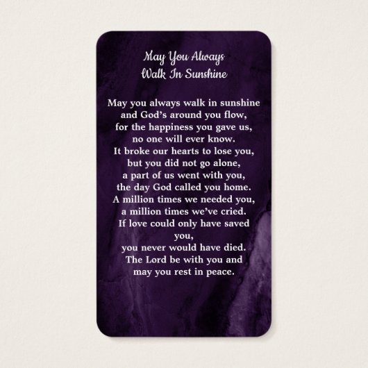 パープル悔やみや弔慰写真追悼式祈りの言葉カード (裏面)