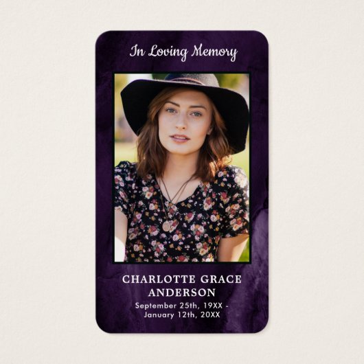 パープル悔やみや弔慰葬儀写真記念祈りの言葉カード (正面)