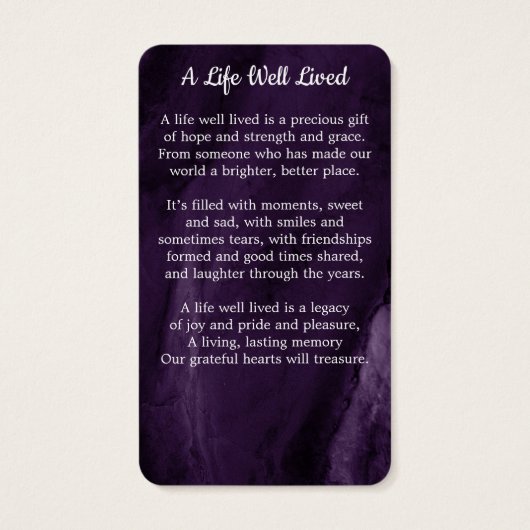 パープル悔やみや弔慰葬儀写真記念祈りの言葉カード (裏面)