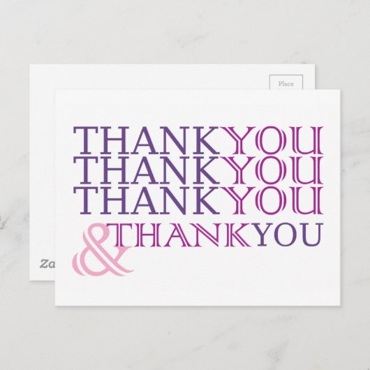 パープル感謝してい文字のサンキューカードありがとう ポストカード (正面/裏面)
