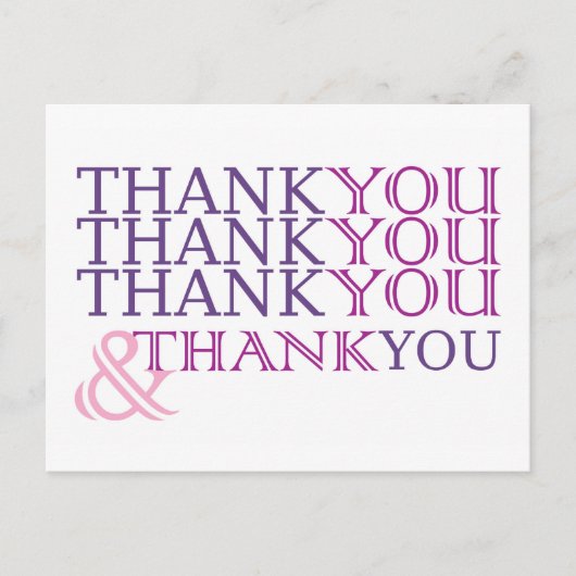 パープル感謝してい文字のサンキューカードありがとう ポストカード (正面)