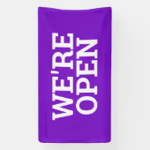 パープル我々はオープンテンプレートビジネスのバナーの看板 横断幕 (縦)