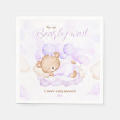 パープル我々は赤ちゃんシャワーナプキンを待つことができる スタンダードカクテルナプキン (正面)