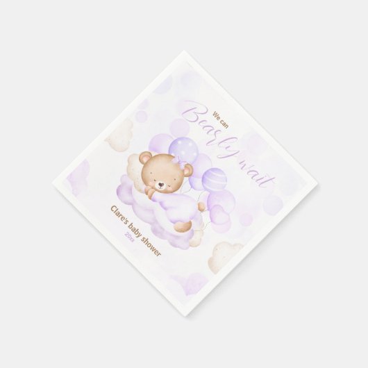 パープル我々は赤ちゃんシャワーナプキンを待つことができる スタンダードカクテルナプキン (角)