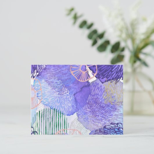 パープル抽象デザイン ポストカード (スタンド正面)