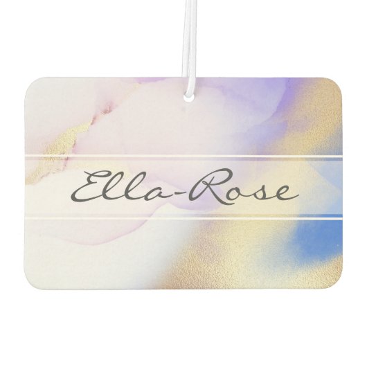 パープル抽象芸術インクラグジュアリー金ゴールド名前をカスタムする カーエアーフレッシュナー (裏面)