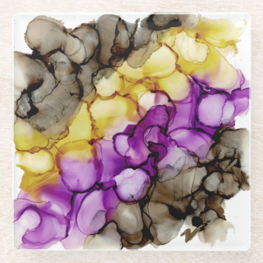 パープル抽象芸術ガラスコースター ガラスコースター (正面)