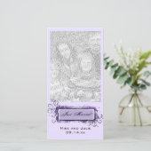 パープル抽象芸術フローラたった今結婚しました 案内状 (スタンド正面)