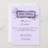 パープル抽象芸術フローラ誕生日パーティー 招待状 (正面)