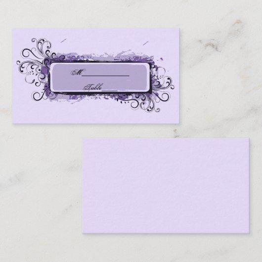 パープル抽象芸術結婚フローラ座席表 プレイスカード (正面/裏面)