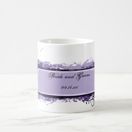 パープル抽象芸術結婚フローラ コーヒーマグカップ (中央)