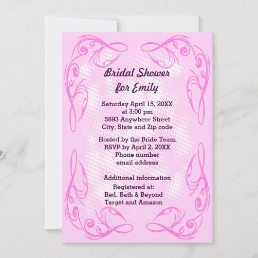 パープル抽象芸術縁ど旋回ブライダルシャワー招待状 招待状 (正面)