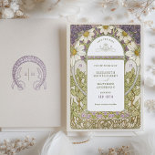 パープル救デイジーデイトヴィンテージアールヌーボーミュシャ 招待状