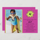 パープル救·ザ·デイ·スーパーヒーロー·フォトバースデー·パーティー 招待状 (正面/裏面)