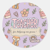 パープル教師学校用品パターン ラウンドシール (正面)