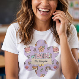 パープル教師学校用品パターン Tシャツ