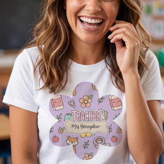 パープル教師学校用品パターン Tシャツ