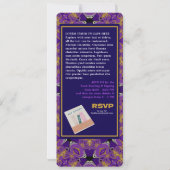 パープル明るい赤紫色金ゴールドヴィンテージレースブックローンチ 招待状 (裏面)