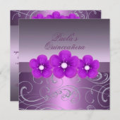 パープル春フラワー&スワールキンセニェラ招待状 招待状 (正面/裏面)