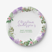 パープル春フローラガールベビーシャワー ペーパープレート (正面)