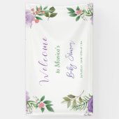 パープル春フローラガールベビーシャワー 横断幕 (縦)