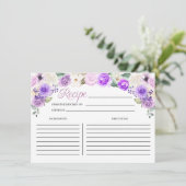 パープル春フローラブライダルシャワーレシピカード エンクロージャーカード (スタンド正面)