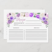 パープル春フローラブライダルシャワーレシピカード エンクロージャーカード (正面/裏面)