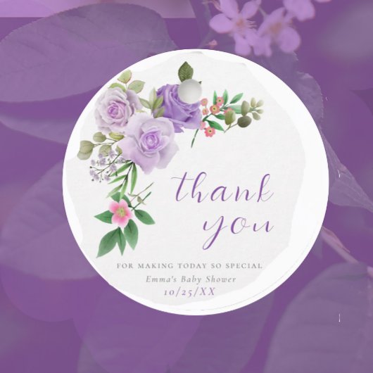 パープル春フローラベビーシャワーありがとう フェイバータグ
