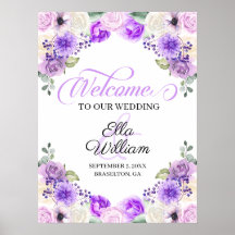 パープル春フローラ秋の結婚式ウェルカムサイン