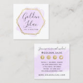 パープル水彩及び金ゴールドSNSネットワーク スクエア名刺 (正面/裏面)