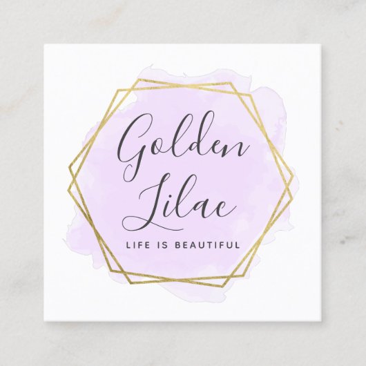 パープル水彩及び金ゴールドSNSネットワーク スクエア名刺 (正面)
