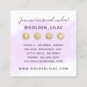 パープル水彩及び金ゴールドSNSネットワーク スクエア名刺 (裏面)