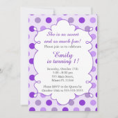 パープル水玉模様ガール誕生日招待状 招待状 (正面)