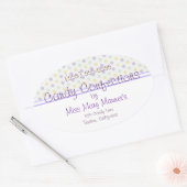 パープル水玉模様キャンディラベル 楕円形シール (封筒)