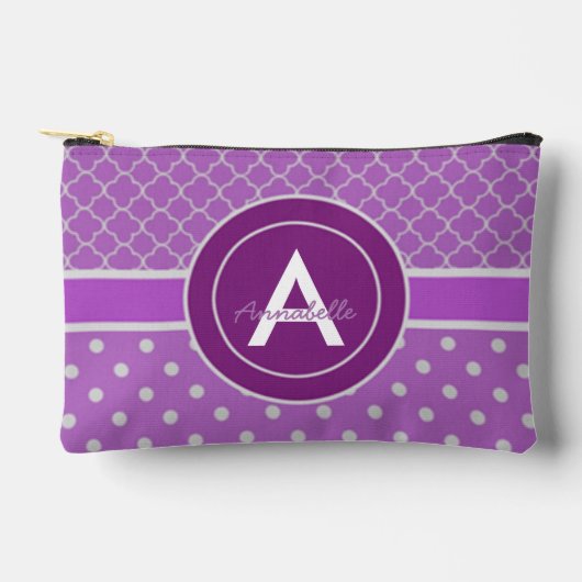 パープル水玉模様クローバー アクセサリーポーチ (正面)
