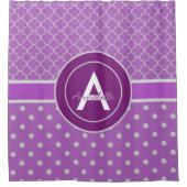 パープル水玉模様クローバー シャワーカーテン (正面)