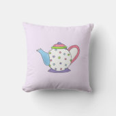 パープル水玉模様ティーパーティーポットティーポットデザイン クッション (正面)