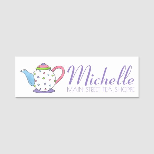 パープル水玉模様ティーポットセラミックティーポット 名札 (正面)