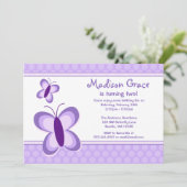 パープル水玉模様バタフライ誕生日招待状 招待状 (スタンド正面)