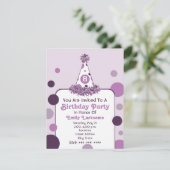 パープル水玉模様バースデーパーティーハット招待状 招待状 (スタンド正面)