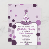 パープル水玉模様バースデーパーティーハット招待状 招待状 (正面/裏面)