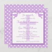 パープル水玉模様ファーストホリーコミュニオン招待状 招待状 (正面/裏面)