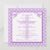 パープル水玉模様ファーストホリーコミュニオン招待状 招待状 (正面)