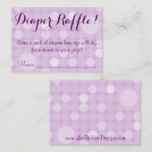 パープル水玉模様ベビーシャワーおむつラッフルチケット エンクロージャーカード (正面/裏面)