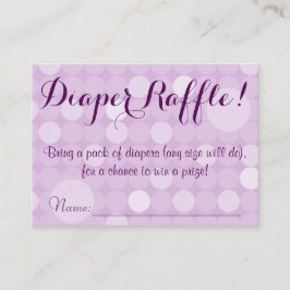 パープル水玉模様ベビーシャワーおむつラッフルチケット エンクロージャーカード