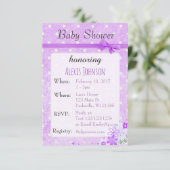 パープル水玉模様ボウガールベビーシャワー招待状 招待状 (スタンド正面)