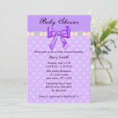 パープル水玉模様ボウベイビーシャワー招待状 招待状 (スタンド正面)