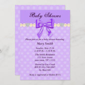 パープル水玉模様ボウベイビーシャワー招待状 招待状 (正面/裏面)