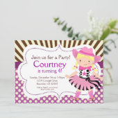 パープル水玉模様リトル女性のカーボーイ誕生パーティー 招待状 (スタンド正面)